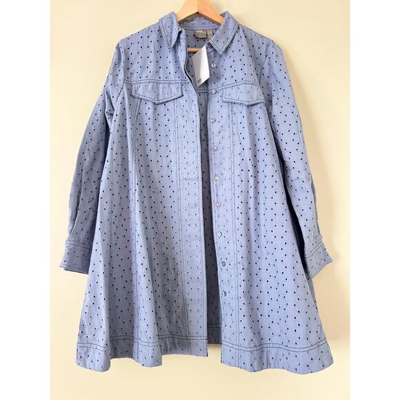 NEW NWT ASOS Design Broderie Eyelet Trapeze Mini Shirtdress Light Blue Sz 6 - Picture 1 of 5
